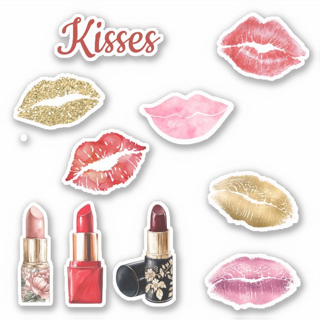 Gold Glitter Lips Red Kisses  (Front)