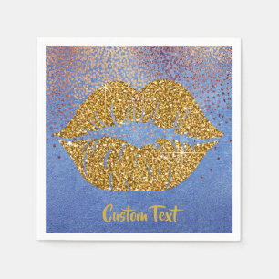 Gold Glitter Lips Sparkle Girly Glam Personalised Napkin