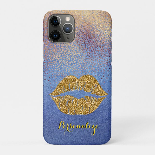 Gold Glitter Lips Sparkle Glam Personalised Case-Mate iPhone Case (Back)