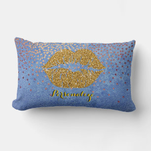 Gold Glitter Lips Sparkle Glam Personalised Lumbar Cushion