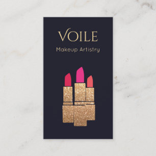 Gold Glitter Lipstick Makeup Artist Beauty Salon Business Card