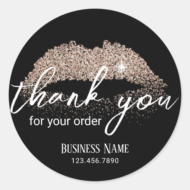 Gold Glitter Lipstick Salon Business Thank You  Classic Round Sticker (Front)