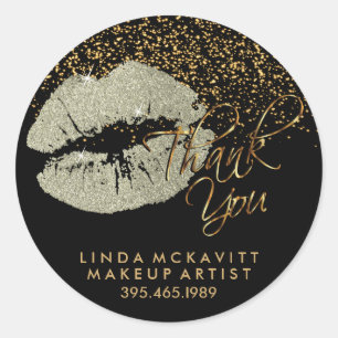 Gold Glitter Lipstick - Thank You Classic Round Sticker