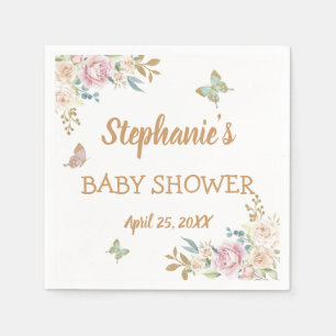 Gold Glitter Little Butterfly Rose Baby Shower Napkin