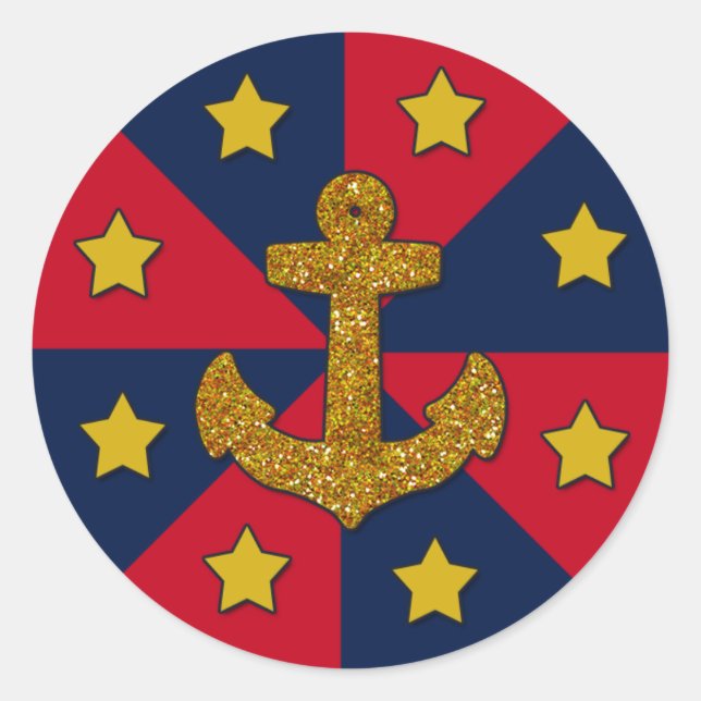Gold Glitter Look Anchor, Round Sticker, Glossy Classic Round Sticker (Front)