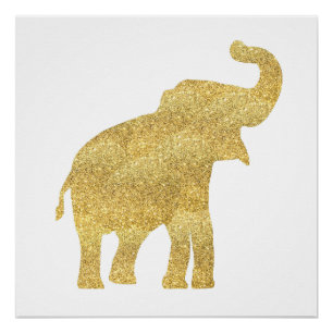 gold glitter look baby elephant poster
