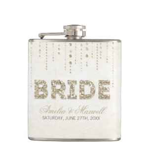 Gold Glitter Look Bride Flask