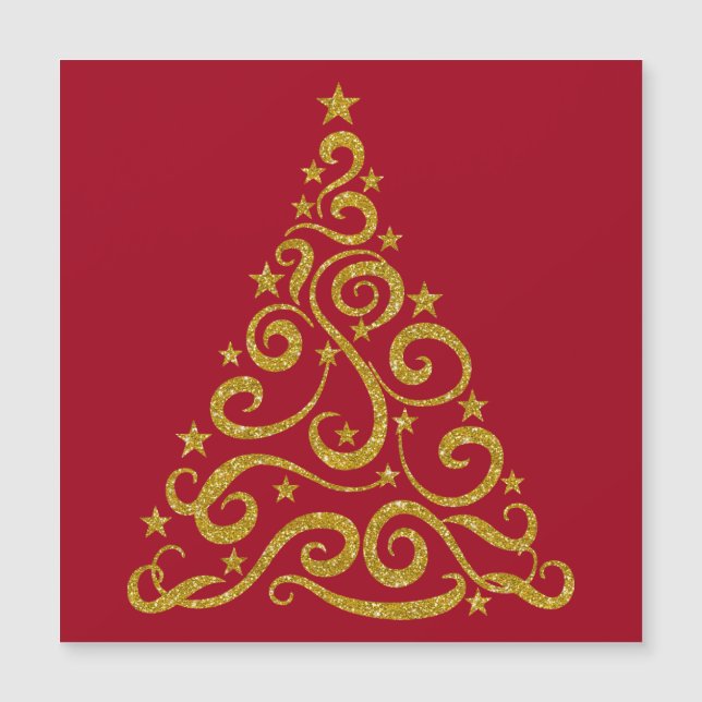Gold Glitter Look Christmas Tree Holiday Magnet (Front)