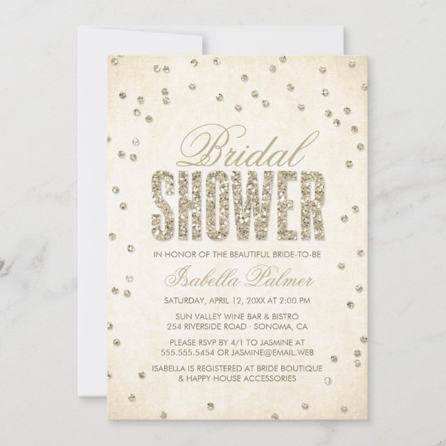 Gold Glitter Look Confetti Dots Bridal Shower Invitation (Front)