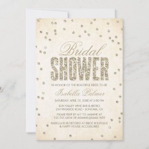 Gold Glitter Look Confetti Dots Bridal Shower Invitation