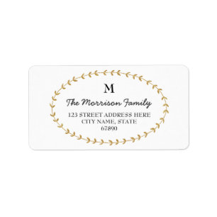 Gold Glitter Look Laurel Monogram Address Labels