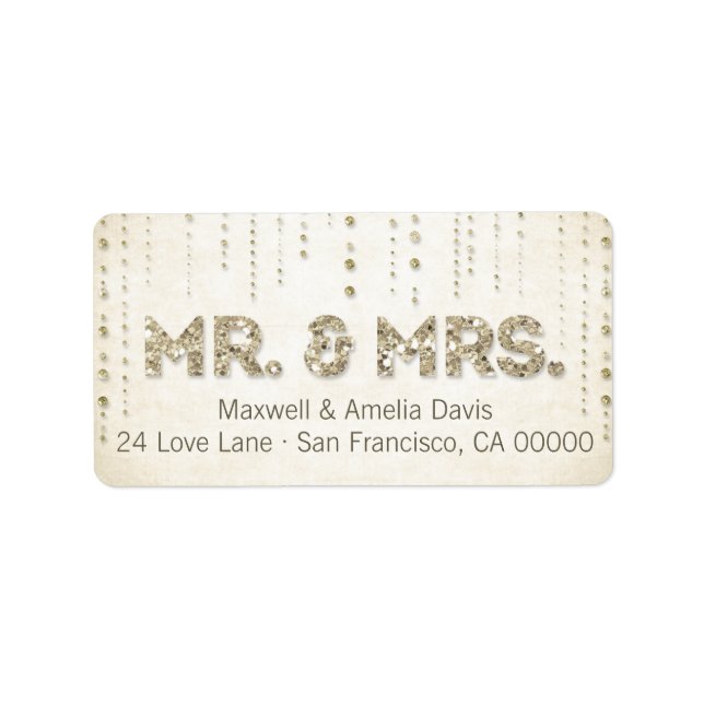 Gold Glitter Look Mr. & Mrs. Labels (Front)
