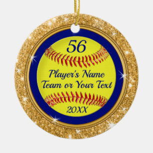 Gold Glitter look Personalised Softball Ornaments