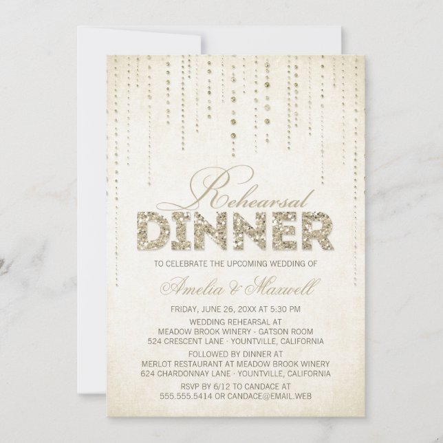 Gold Glitter Look Rehearsal Dinner Invitation (Front)