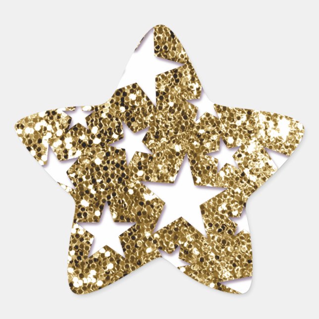 Gold Glitter Look Stars Star Sticker (Front)