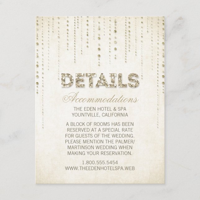 Gold Glitter Look Wedding Details Card (Front)
