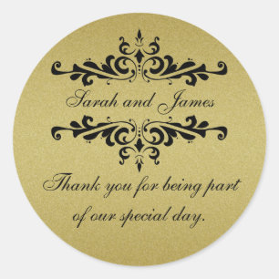 Gold Glitter Look Wedding Favour Thank You Label
