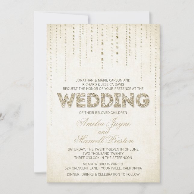 Gold Glitter Look Wedding Invitation (Front)