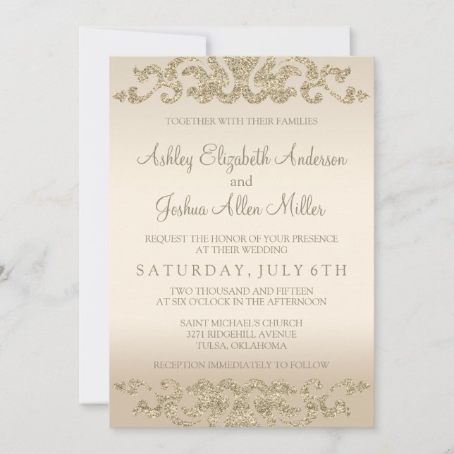 Gold Glitter Look Wedding Invitations (Front)