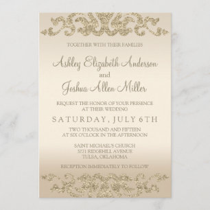 Gold Glitter Look Wedding Invitations