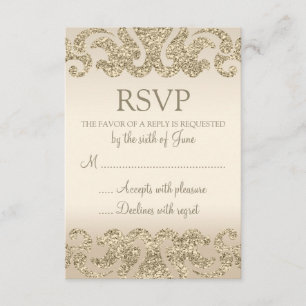 Gold Glitter Look Wedding RSVP Cards