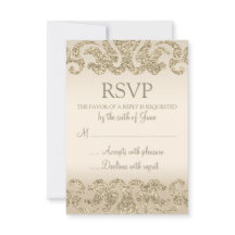 Gold Glitter Look Wedding RSVP Cards