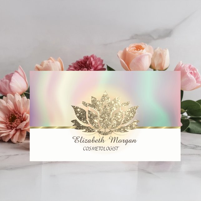 Gold Glitter Lotus Colourful Business Card (Creator Uploaded)