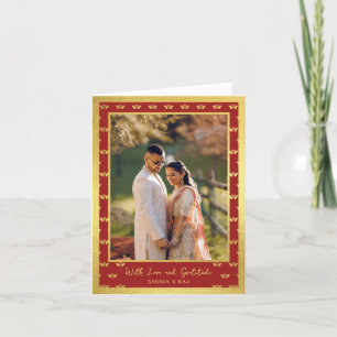 Gold Glitter Lotus Flower Wedding Photo Folded Thank You Card