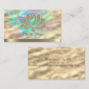 Gold Glitter Lotus Holographic Ink Beauty Salon  Business Card