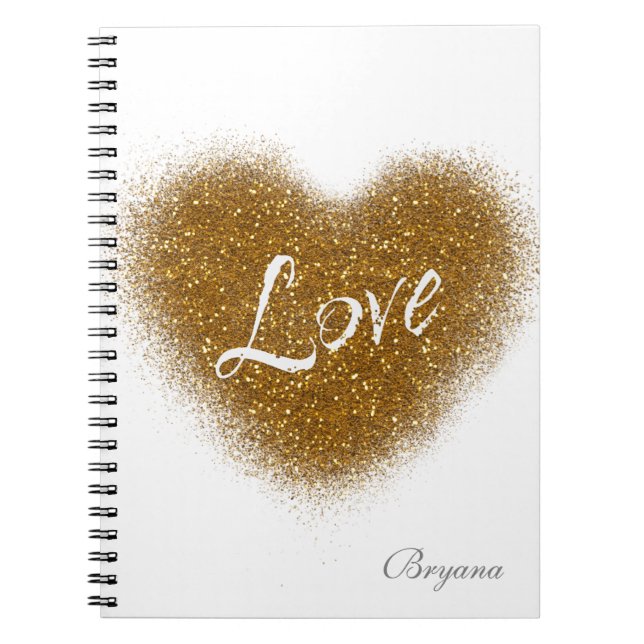 Gold Glitter LOVE Heart Glamour Notebook Journal (Front)