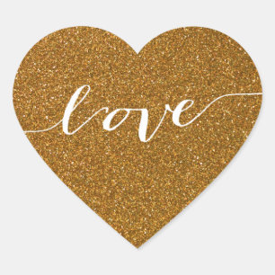 Gold Glitter Love Heart Wedding Favour Sticker