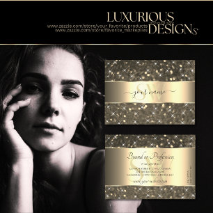 Gold Glitter Luminous Stars Monogram Golden Border Business Card