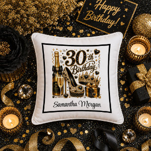 Gold Glitter Luxe 30th Birthday Celebration Pillow