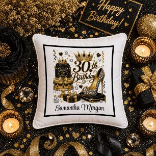 Gold Glitter Luxe 30th Birthday Gift Pillow