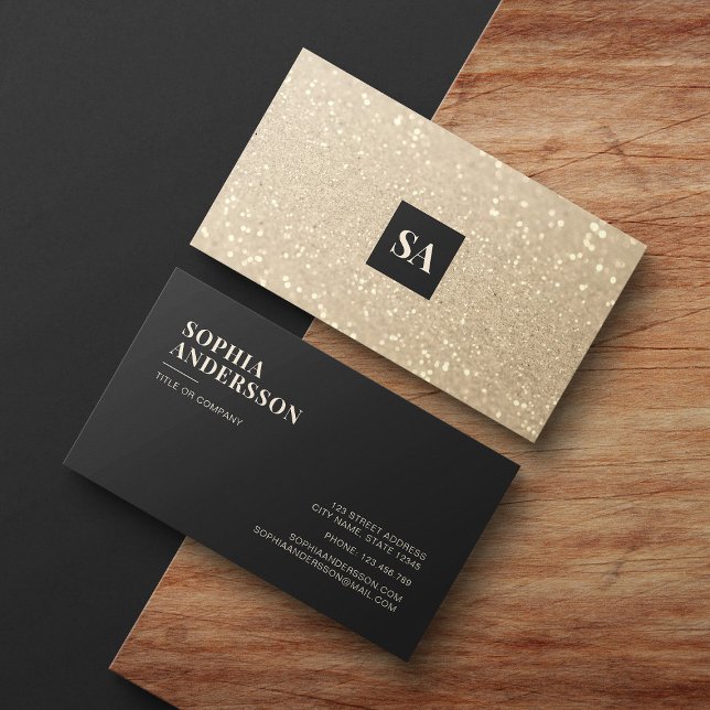 Gold Glitter Luxury Modern Minimalist Monogram Business Card (Creator Uploaded)