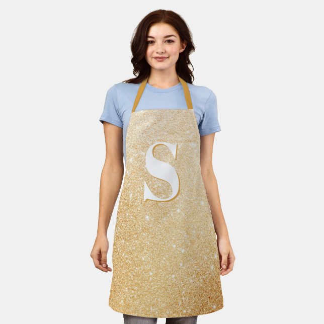 Gold Glitter Luxury Personalised Monogram Apron (Worn)