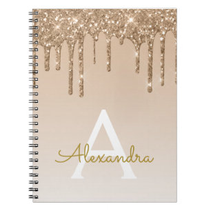 Gold Glitter Luxury Sparkle Monogram Notebook