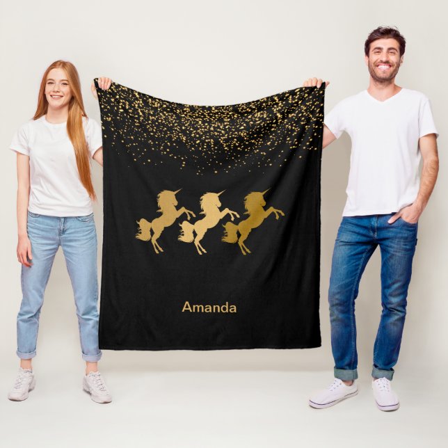 Gold Glitter Magical Unicorns Fleece Blanket (In Situ)