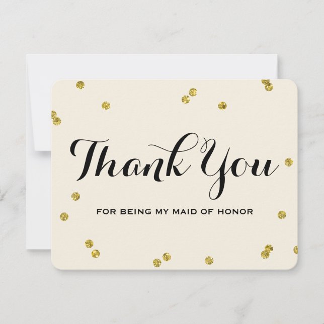 Gold Glitter | Maid Of Honour Thank You Cards (Front)