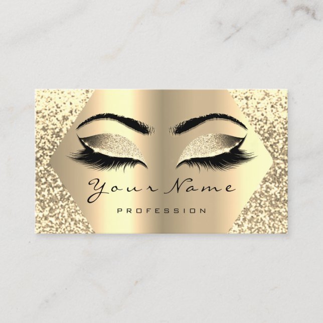 Gold Glitter Makeup Artist Eyelash Brow Influencer Business Card (Front)