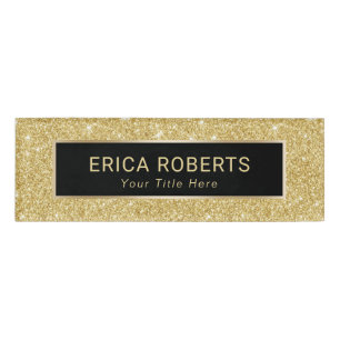 Gold Glitter Makeup Artist Hair Salon Modern Name Tag