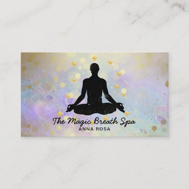 *~* Gold Glitter Man Yoga Meditation  Mindfulness Business Card (Front)