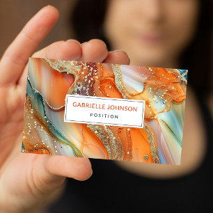 Gold Glitter Marble Agate Orange Green   Business Card
