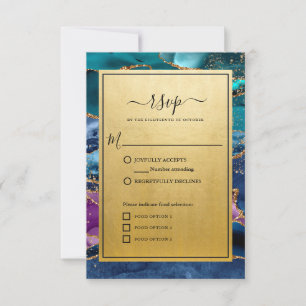 Gold Glitter Marble Agate Wedding RSVP Card