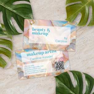 Gold Glitter Marble Art Pattern Scannable QR Code Business Card