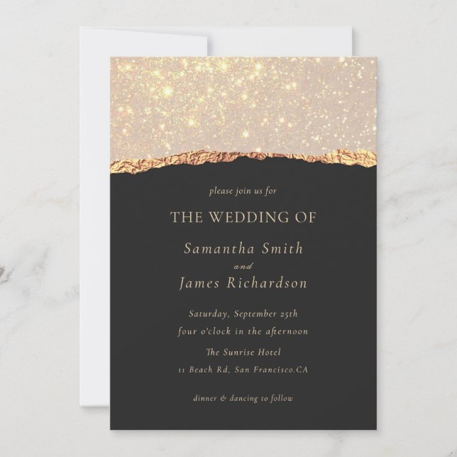 Gold Glitter Marble Black Wedding  Invitation (Front)