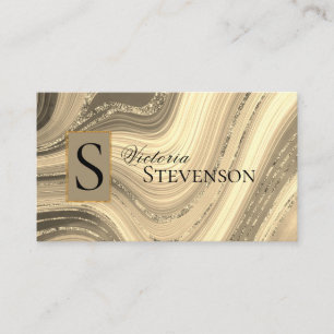 Gold Glitter Marble Monogram Elegant Abstract Business Card