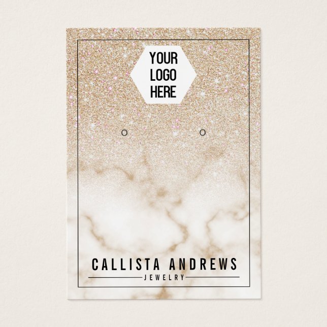 Gold Glitter Marble Ombre Logo Earring Display (Front)