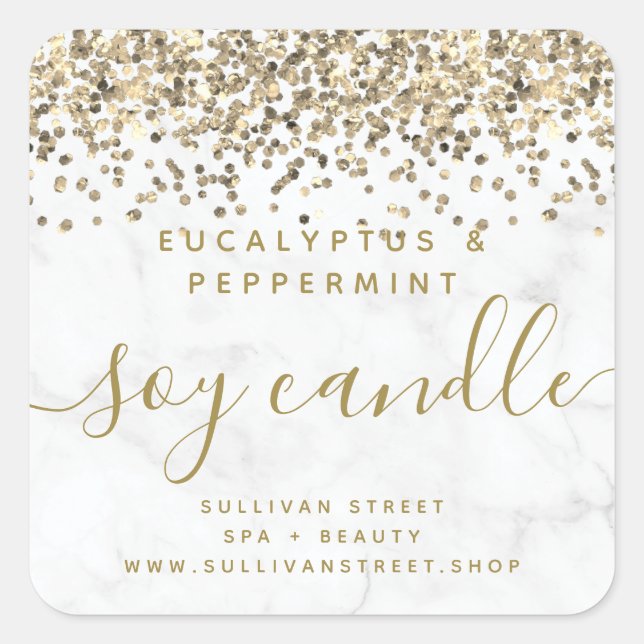 Gold Glitter Marble Soy Candle Label (Front)