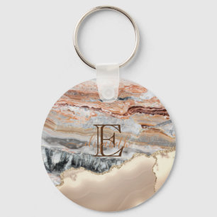 Gold Glitter Marble Stone Monogram Key Ring